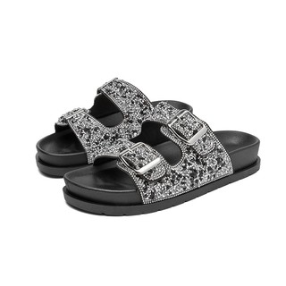Meijile Sandália Feminina Rasteirinha sandálias rasteiras de strass Fivela de sapato ajustável papete feminina260