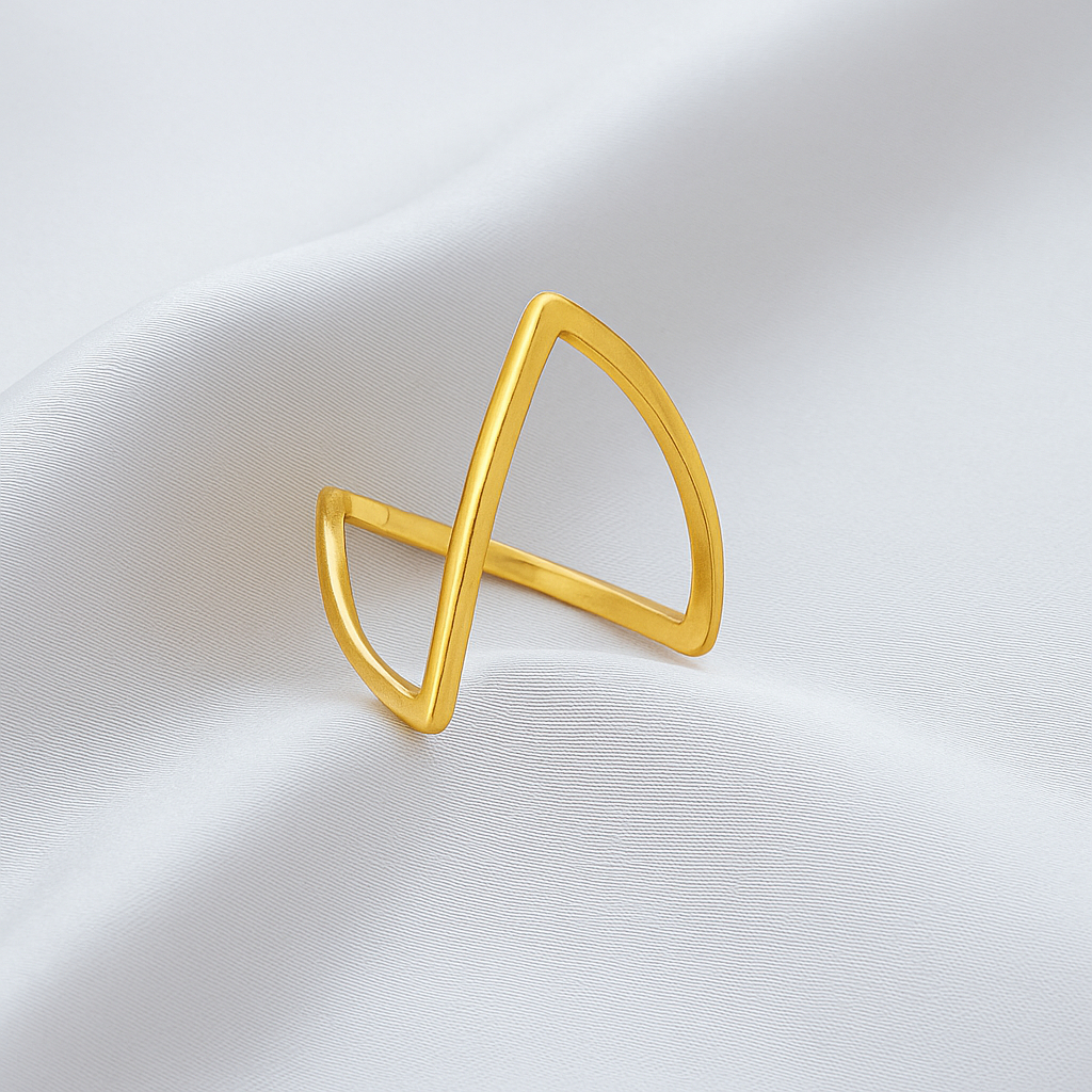 Anel Feminino Moderno Regulável Design Boca de Tubarão Dourado com Garantia Banhado a Ouro 18k