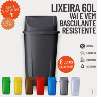 Lixeira 60L Vai e Vem Reforçada – Cozinha, Lavanderia, Escritório – Tampa Basculante em Oferta na Shopee