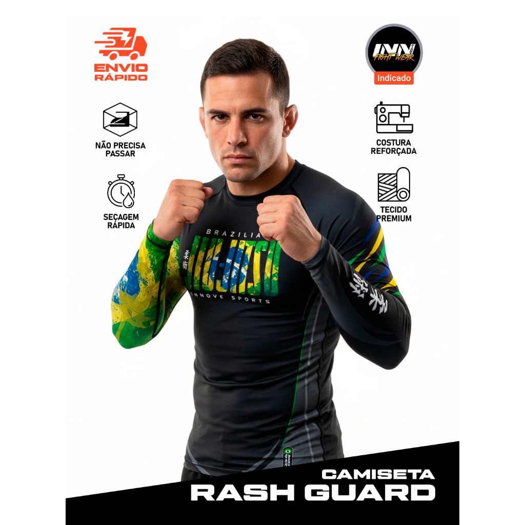 Camiseta Compressão Rash Guard Brazilian Jiu Jitsu Bjj Inn Fight em Oferta na Shopee