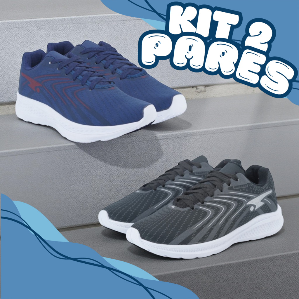 KIT 2 PARES Tênis Masculino Esportivo Leve Confortável Para Uso Diário, Academia e Treinos 34/45