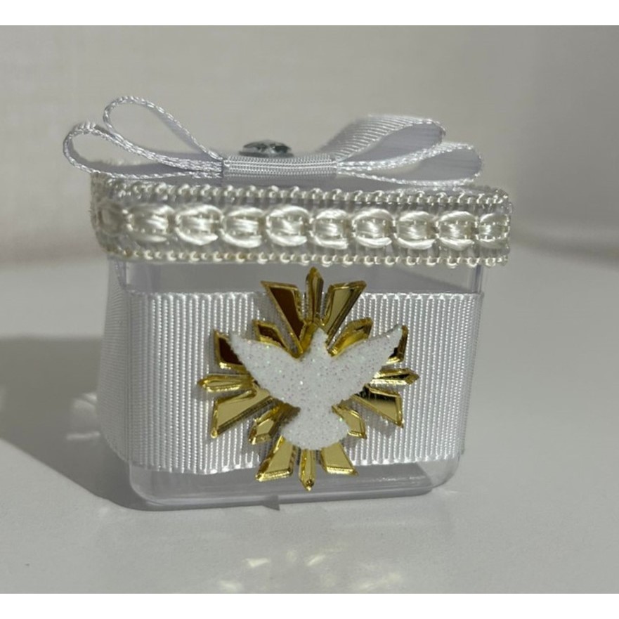 ENVIO EM 24H | Lembrancinha de Batismo Personalizada Caixinha Acrílico 5x5 Batizado Luxo Dourado