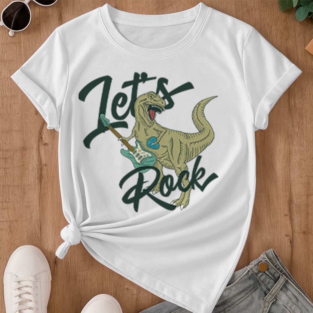 Camiseta estampada  - est's rock |  dinossauro guitarrista |  blusa unissex premium 100% algodão  adulto infantil