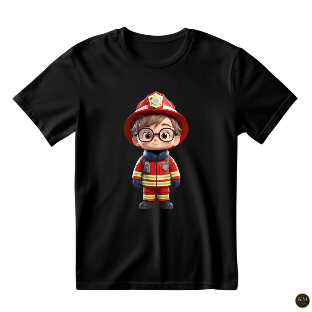 Camisa Infantil Unissex Profissão Menino Bombeiro Com Uniforme 100% Algodão - Envio Imediato