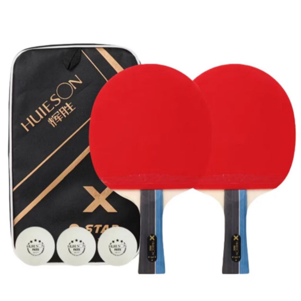 Kit 2x Raquetes HUIESON 3 Estrelas Ping Pong Tenis Mesa Profissional + 3 Bolas + Capa de Proteção