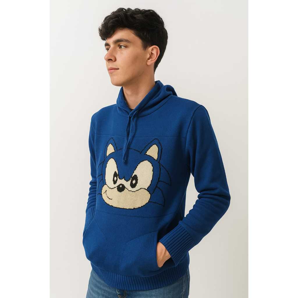 Blusa Moletom Capuz Manga Longa Sonic Juvenil Bolso Barras Caneladas Detalhes Costa Link Mangas.