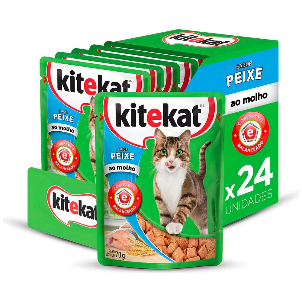 Kit 24 un. Ração Úmida Kitekat Sachê Para Gatos Sabor Peixe ao Molho 70g