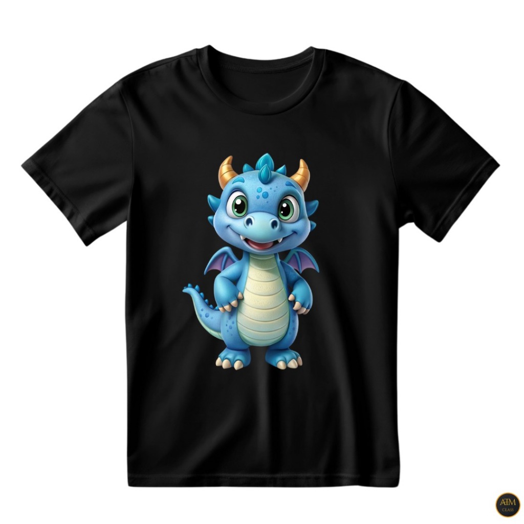 Camisa Infantil Unissex Dinossauro Fofo Azul Desenho Estampa Infantil 100% Algodão - Envio Imediato