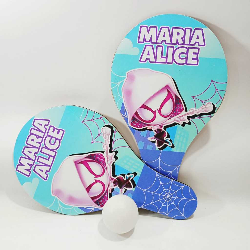 Raquete de Ping Pong Personalizada Infantil Mulher Aranha Gwen Stacy Lembrancinha Festa Aniversário