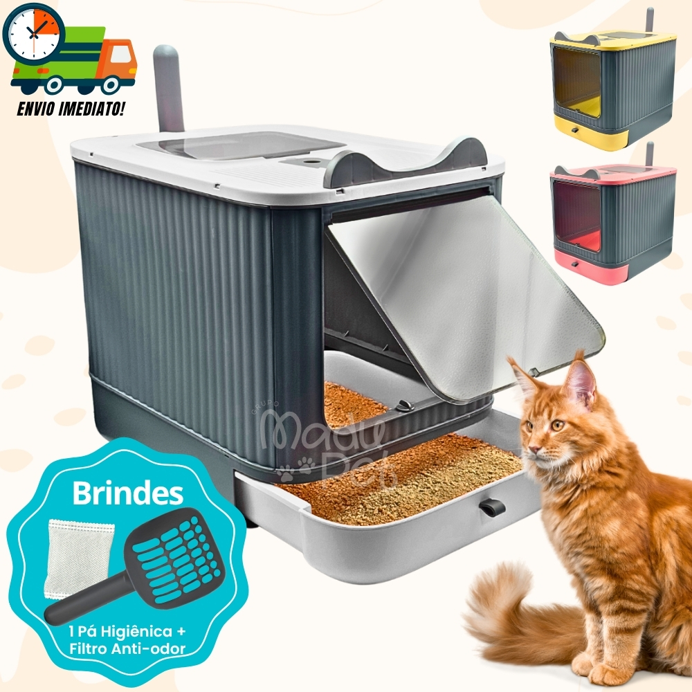 Caixa de Areia Fechada Para Gatos Banheiro Higiênico Luxo ELO + Pá e Filtro Anti Odor Promoção em Oferta na Shopee