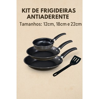 Jogo de Frigideiras Antiaderente Teflon Premium 3 Peças (12cm, 18cm e 22cm) + Espátula Brinde em Oferta na Shopee