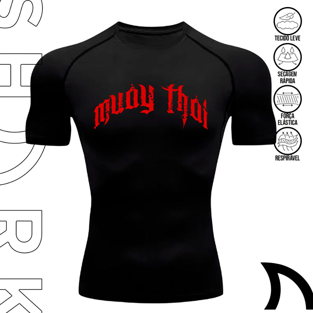 Camiseta masculina Compressao Esportiva Muay Thai Atletica Luta Artes Marciais Treino Gym Academia