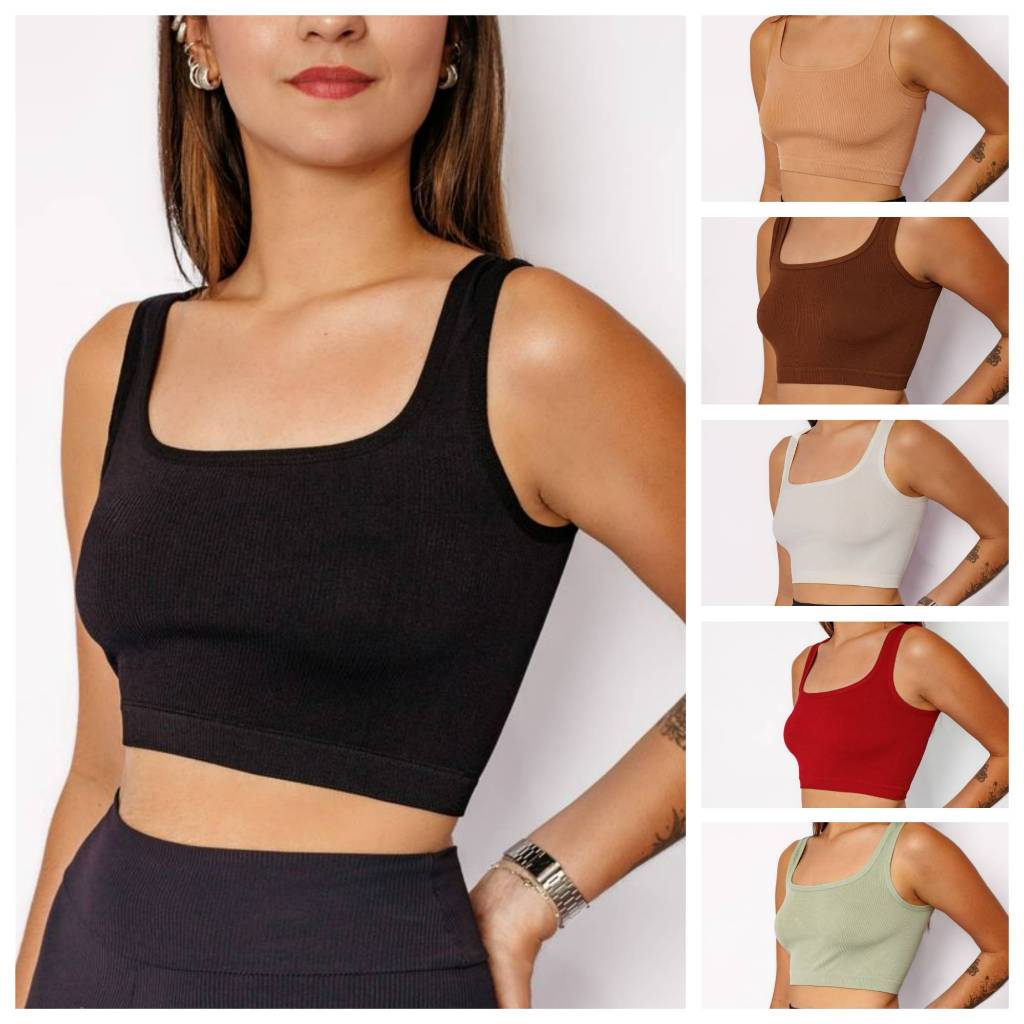 Top Cropped De Treino Feminino Canelado sem Costura 9187