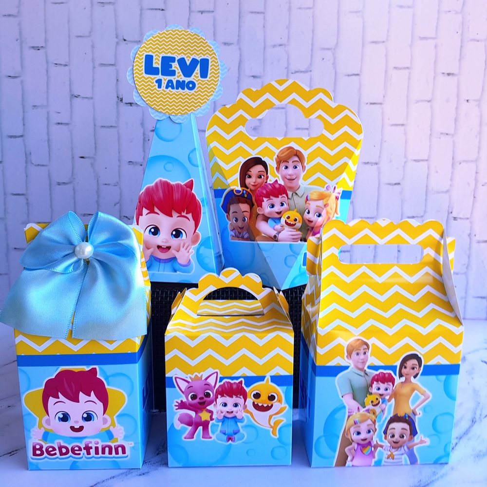 PEGUE E MONTE Kit Caixinhas Personalizadas Lembrancinhas Bebefinn Bebe Finn Azul Menino Lembrança Festa Aniversário