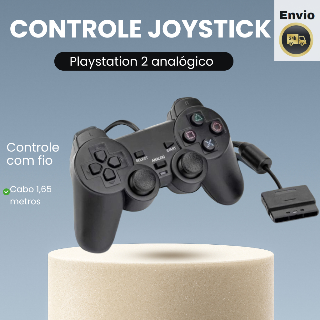 Controle Playstation 2 Analógico Dualshock Ps2 Alto-6220 Cor Preto