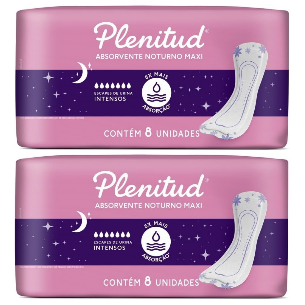 Kit 2un Absorvente Plenitud Femme Noturno MAXI 8un - Total 16un - ROSA em Oferta na Shopee