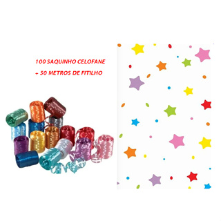 100 Saquinho 10x14 Celofane Transparente C/ Estampas + 50 metros Fitilho em Oferta na Shopee