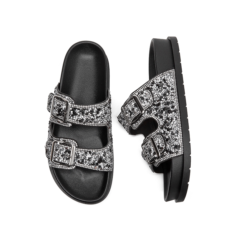 Sandália Birken Papete feminina Fivela ajustável de strass de luxo design MEIJILE em Oferta na Shopee