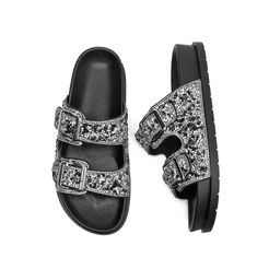 Sandália Birken Papete feminina Fivela ajustável de strass de luxo design MEIJILE