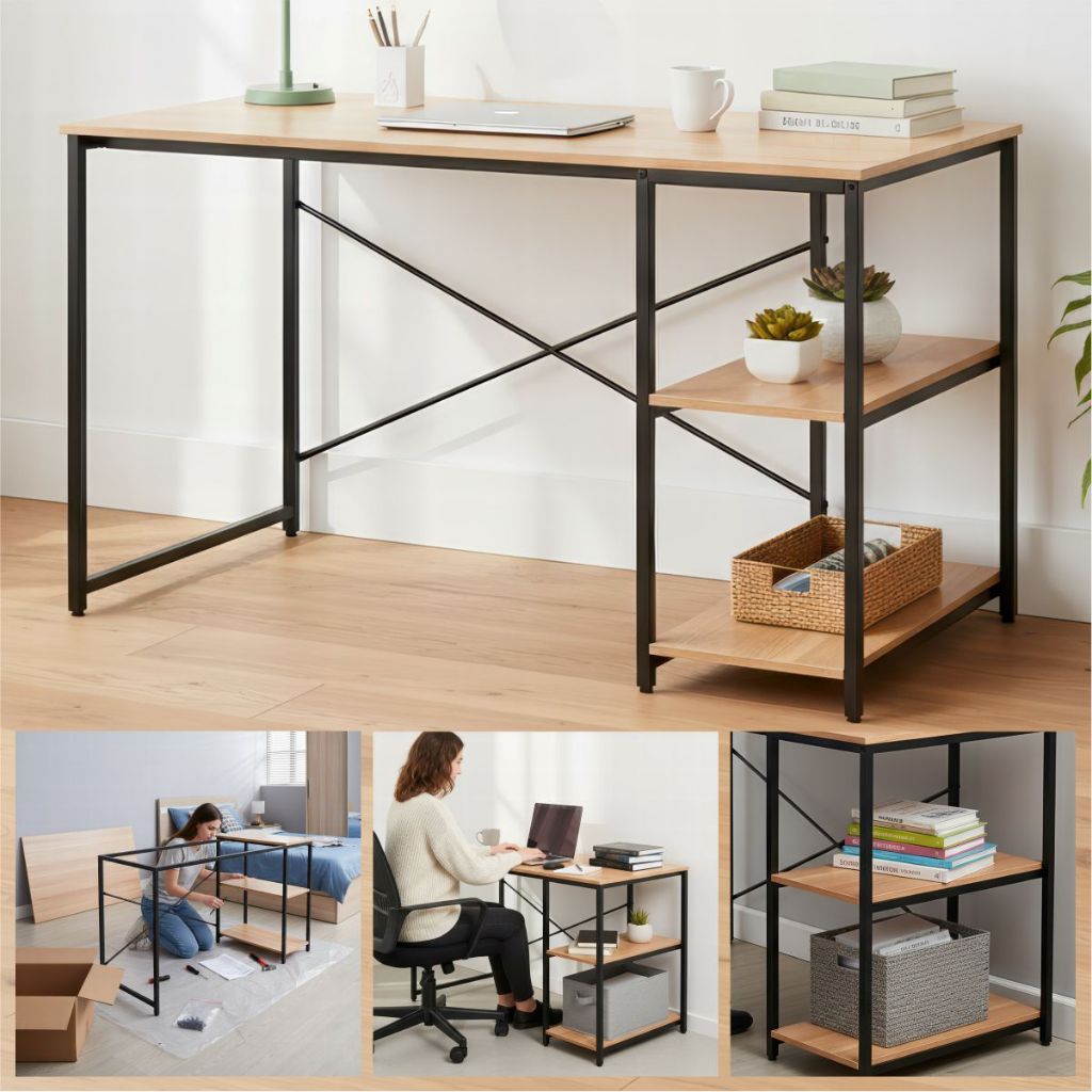 Mesa Escrivaninha Estilo Industrial Com Nichos Para Estudo Home Office Escritório em Oferta na Shopee