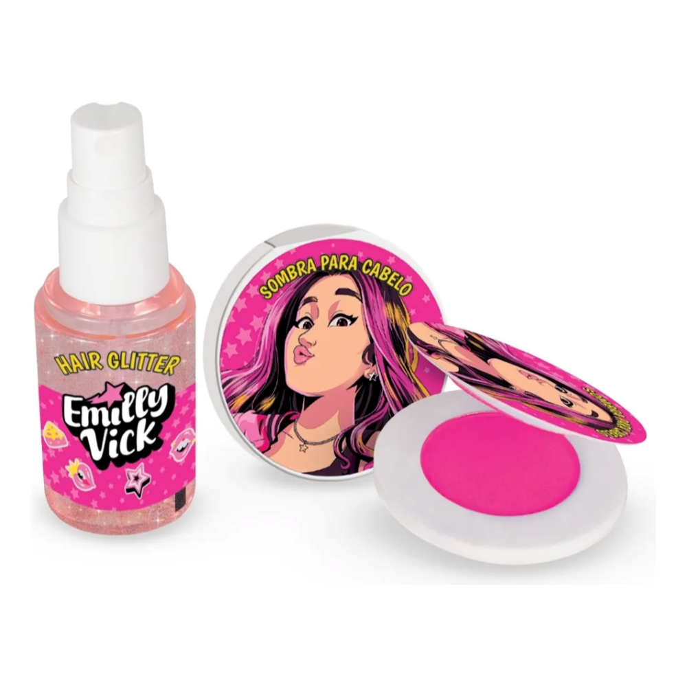 Kit Hair Glow Emilly Vick Dos Rosa Maquiagem - Brink Model