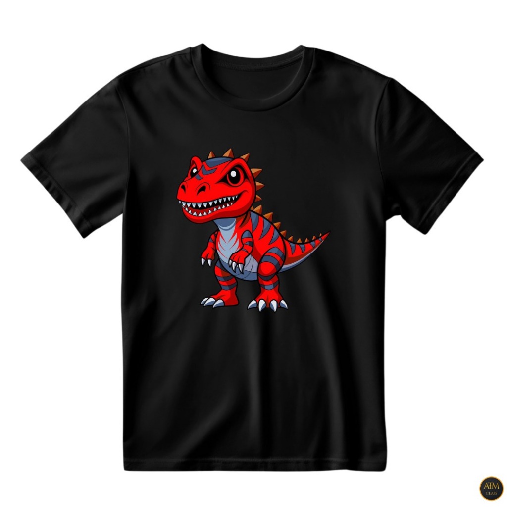 Camisa Inafntil Unissex Dinossauro Vermelho Bravo Camiseta Estampada 100% Algodão - Envio Imediato