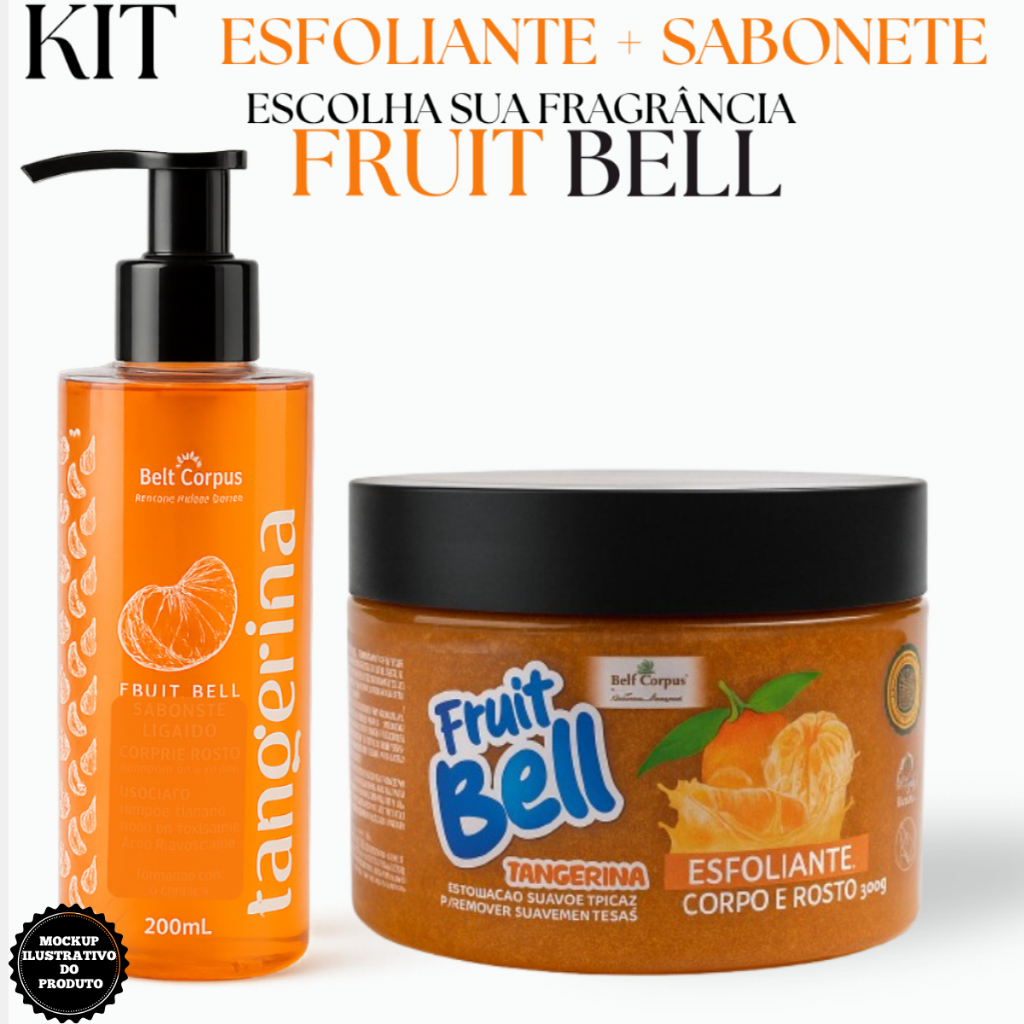 Kit Sabonete Liquido de Corpo e Rosto + Esfoliante Corporal e Facial Bellcorpus Fruit Bell ORIGINAL