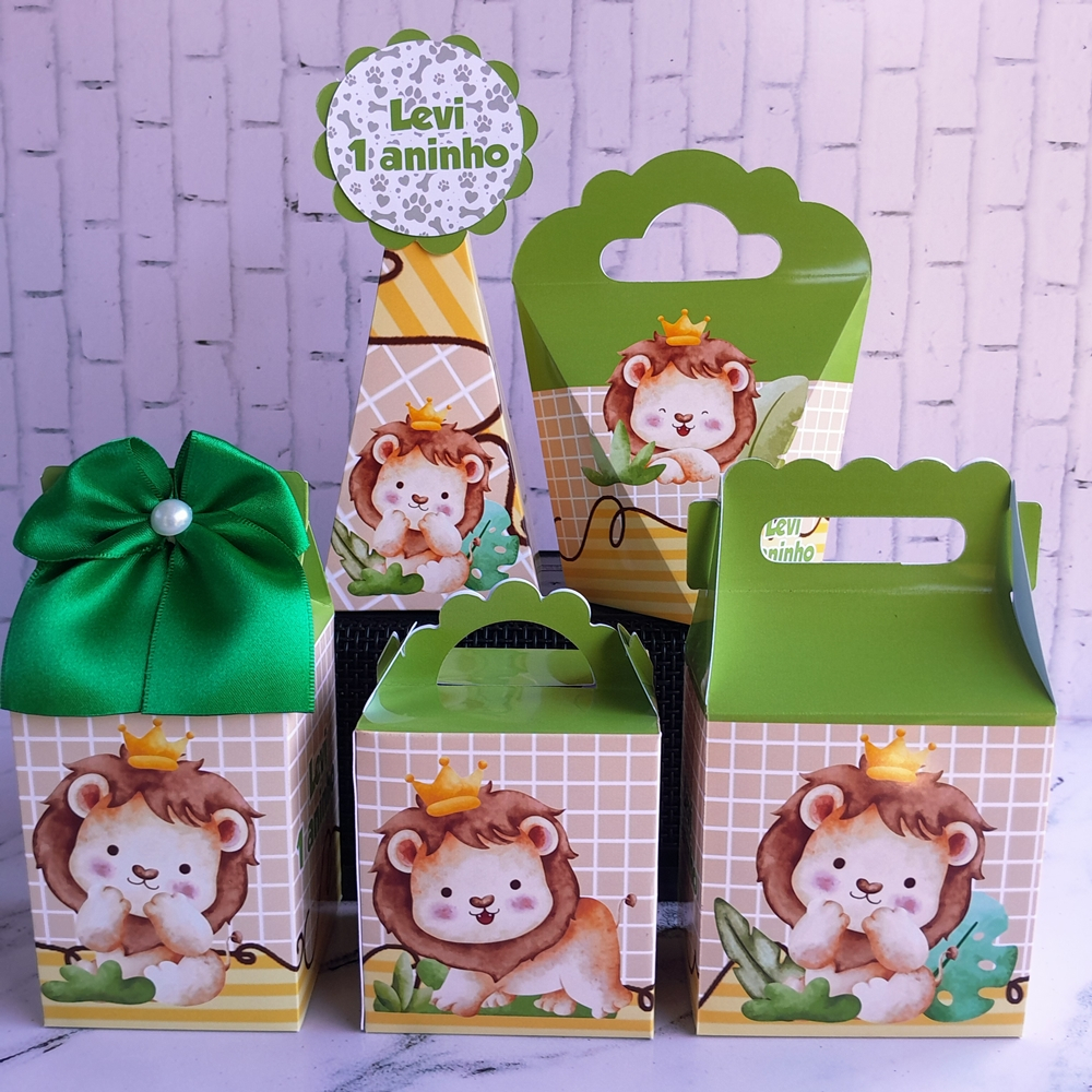 PEGUE E MONTE Kit Caixinhas Personalizadas Lembrancinhas Leão Leãozinho Lembrança Chá de bebe Aniversário Festa