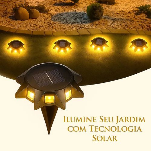 iluminária Solar de chão  e Parede com LED Quente 8 LEDS (Kit 5 und)