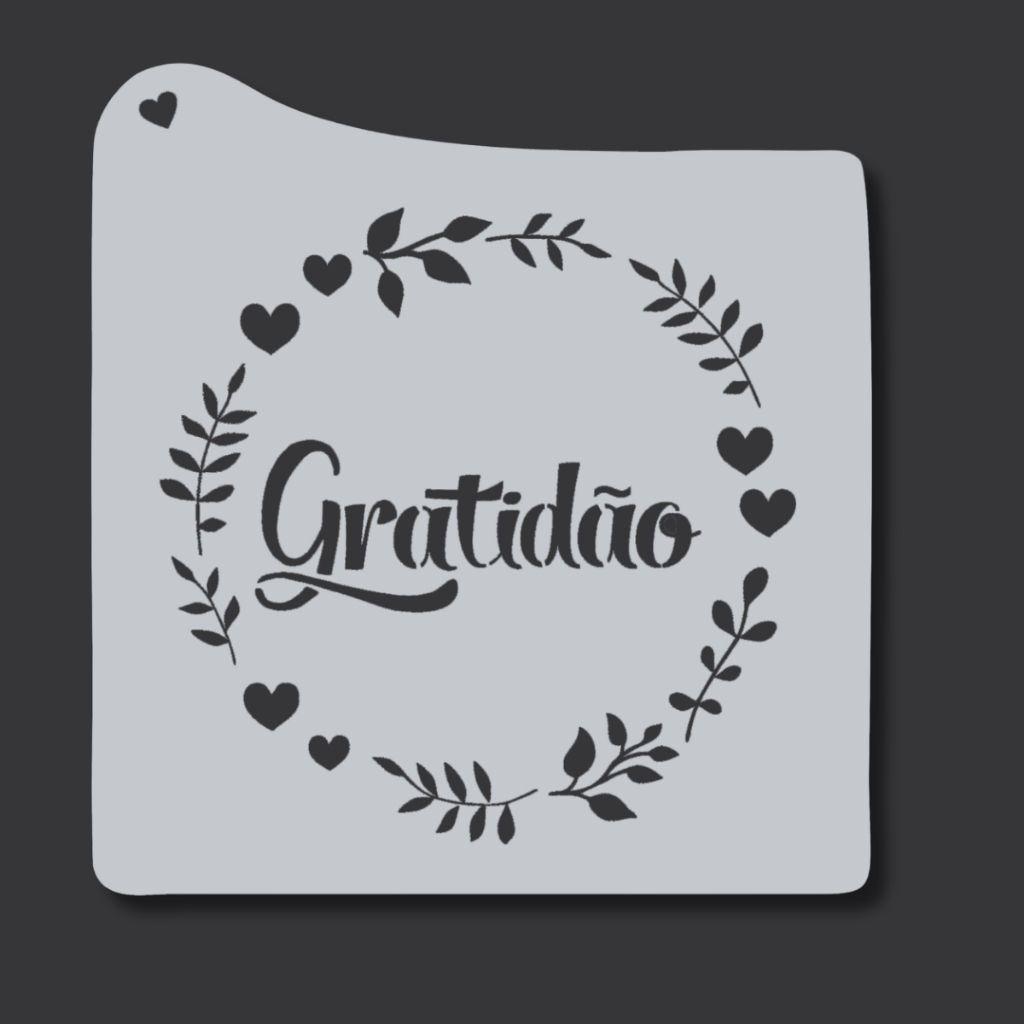 Stencil Palavra Gratidão Molde Vazado p/Pintura Tecido MDF Madeira Parede Camiseta Pano Prato Caixas