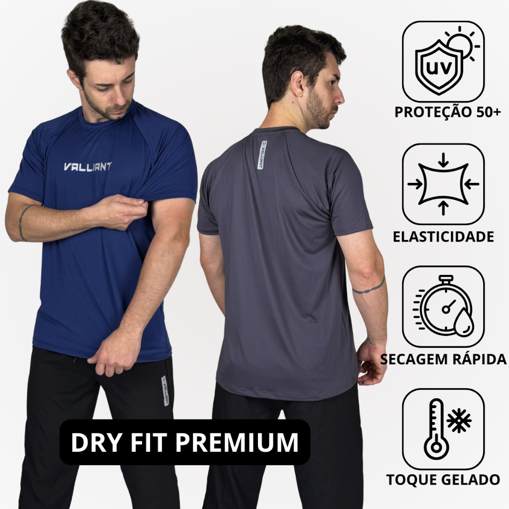 Kit 2 Camiseta Dry Fit Masculina Raglan Academia Corrida Fitness Proteção UV 50+ Elastano
