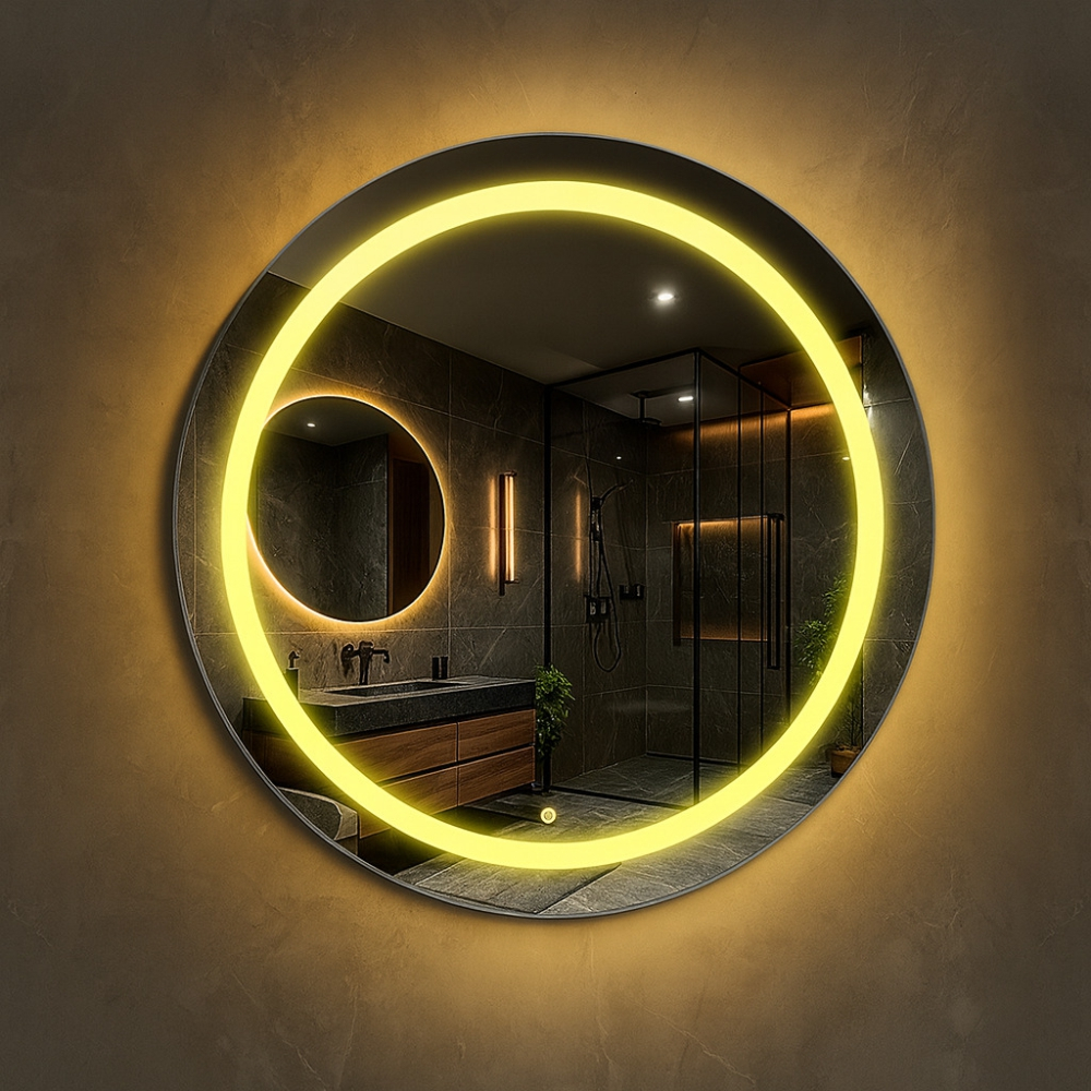 Espelho Redondo Led Jateado Touch Grande Decorativo Bivolt Moderno Sala Quarto Banheiro Hall Hotel 3 TONS DE LED em Oferta na Shopee