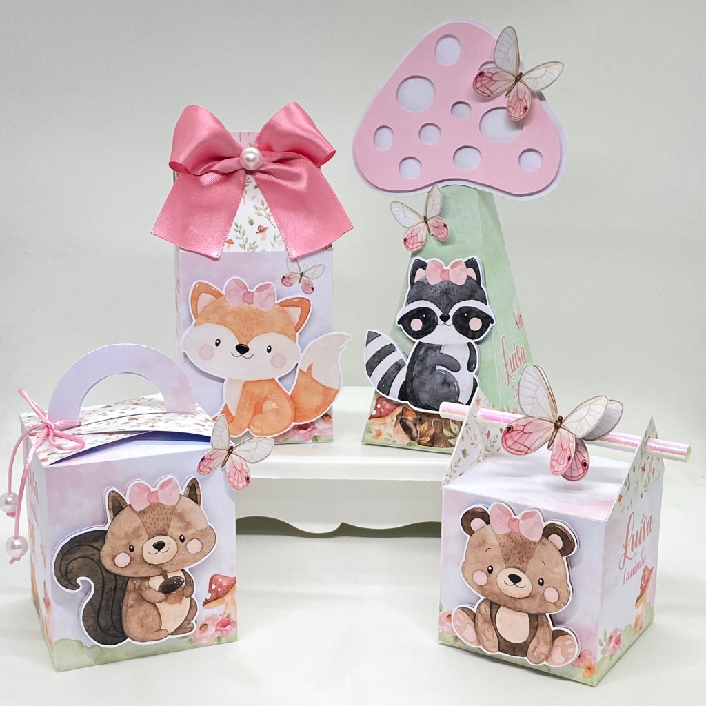 Kit Festa Bosque Encantado Personalizado/ Lembrancinhas / Caixinhas / Festa /Aniversário/Caixa Milk Pirâmide Raposinha
