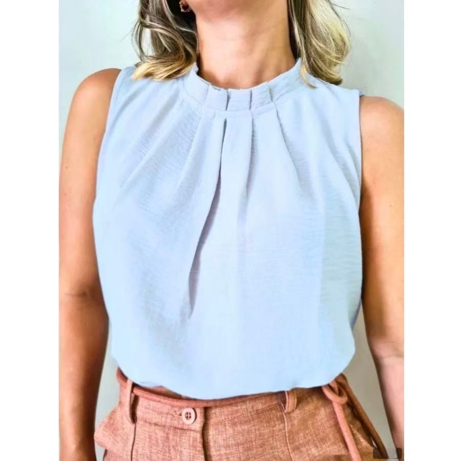 Regata social Feminina tecido duna gola alta com botão na costa 8001 em Oferta na Shopee