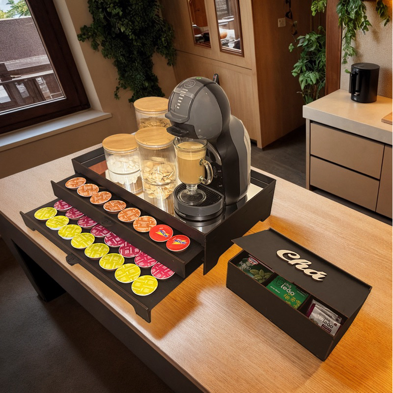 Bandeja Decorativa Com 2 Gavetas Porta 80 Capsulas Preta Espelhada Cantinho do Cafe Mdf Apoio Servir em Oferta na Shopee