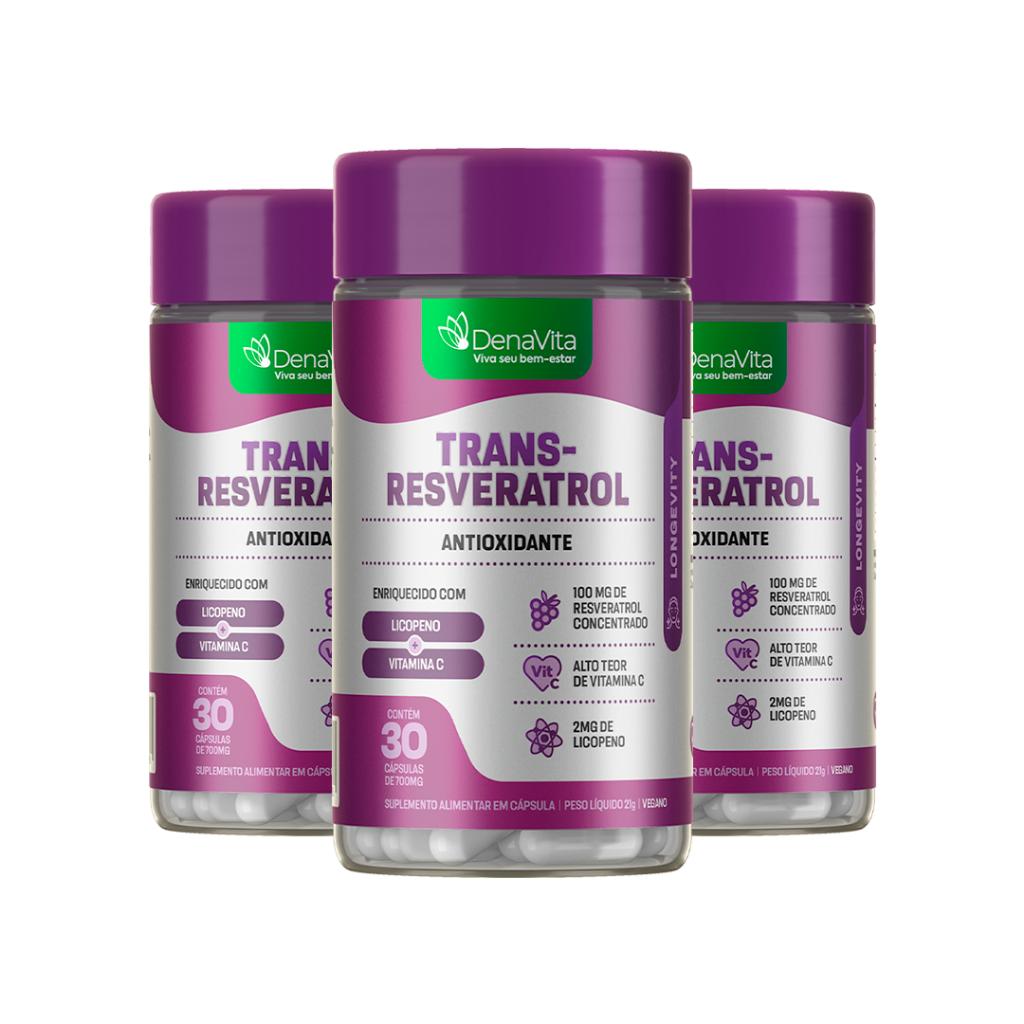 Trans Resveratrol com Vitamina C e Licopeno, 3 em 1 - Antioxidante - Anti Idade- Denavita