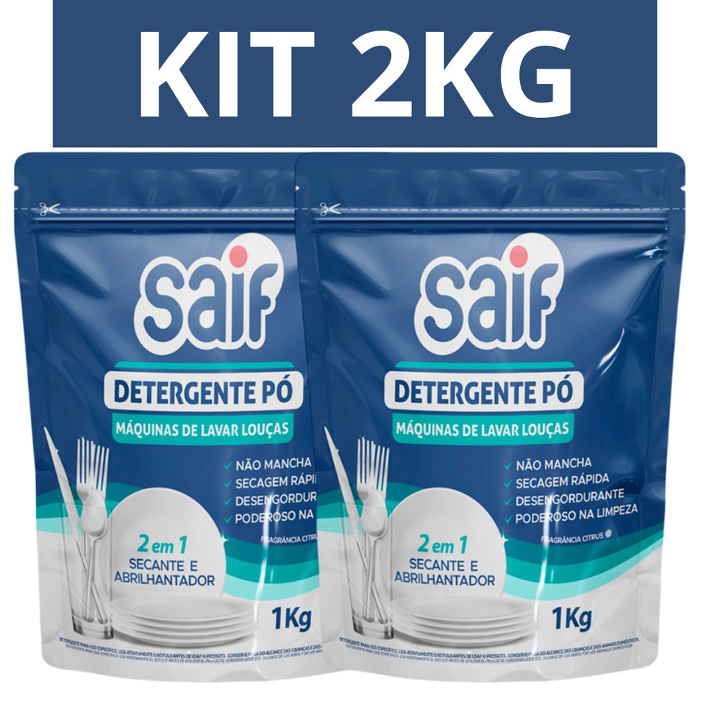 Imagem KIT 2KG Sabão Detergente em Pó Para Máquina Lava Louças Saif