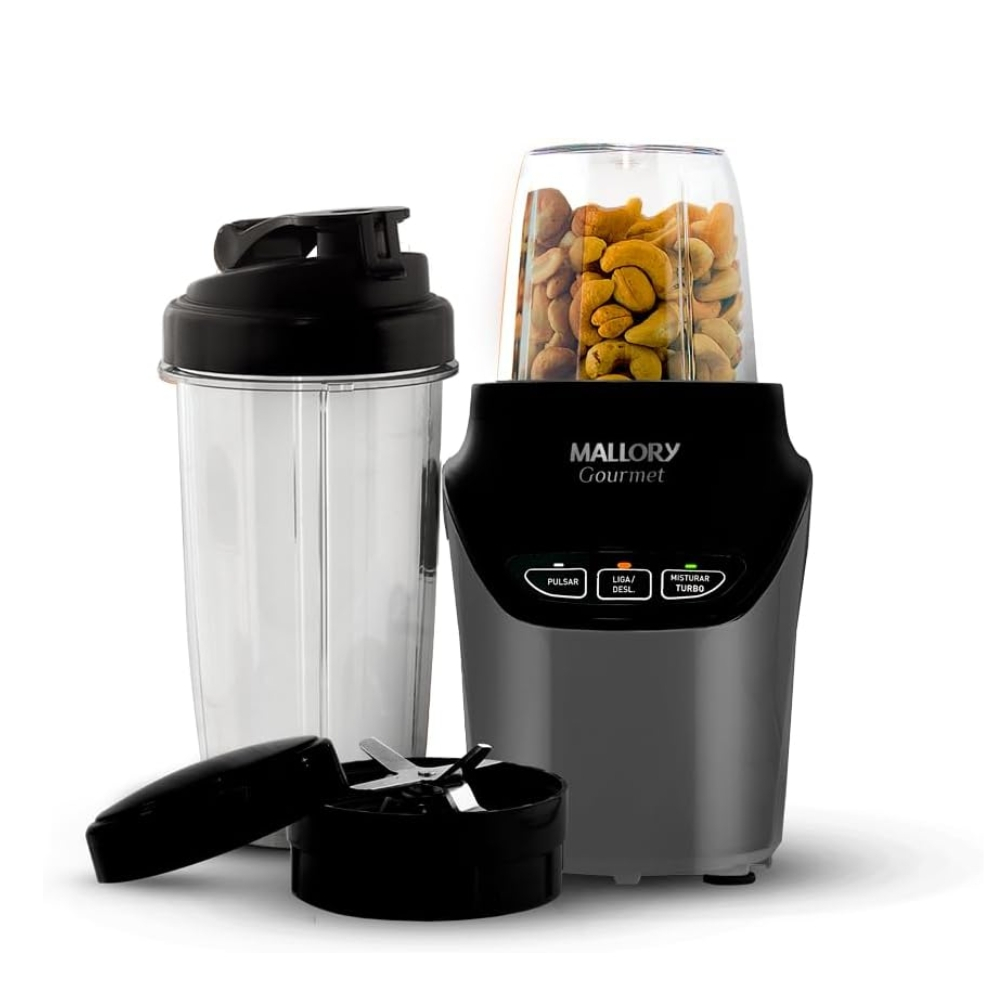 Liquidificador e Processador Mallory, 6 Lâminas Inox, Tritura Gelo e 2 Copos Com Tampas
