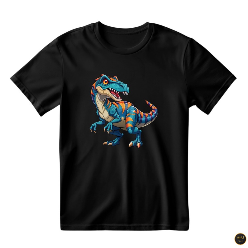 Camisa Infantil Unissex Dinossauro Desenho Camiseta Estampada Azul 100% Algodão - Envio Imediato
