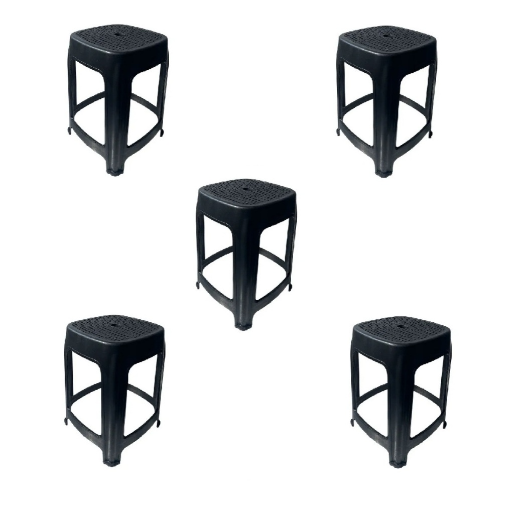 Kit 5 Banquetas de Plástico Adulto Resistente Banquinho Plástico Preto Reforçado Churrasco Festa
