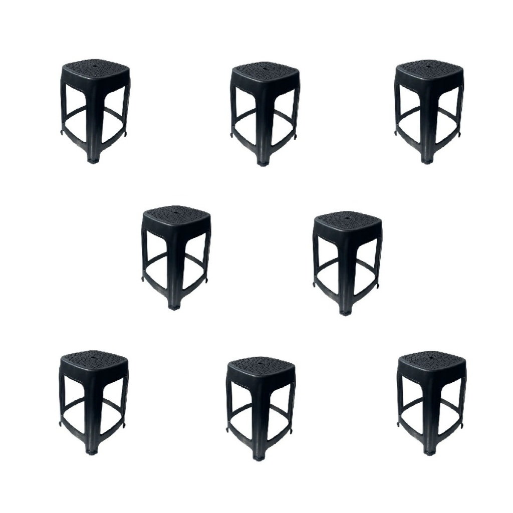Kit 8 Banquetas de Plástico Adulto Resistente Banquinho Plástico Preto Reforçado Churrasco Festa