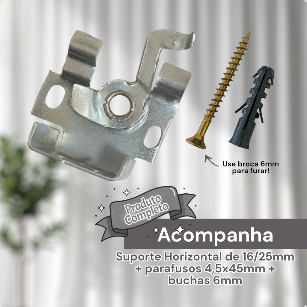 Kit 4 Un Suporte Presilha Instalação Persiana Horizontal 16 e 25mm Manutenção  - C/ Parafuso e Bucha