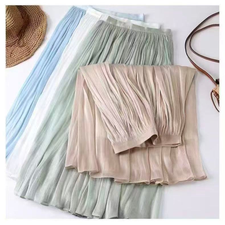 Mulheres Suave Cor Sólida Saia Plissada Casual Cintura Elástica Colorido A Linha Primavera Verão S1002 em Oferta na Shopee