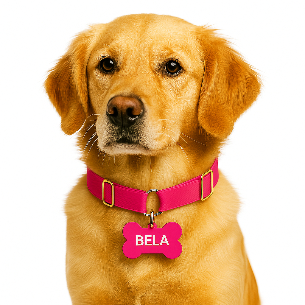 Coleira para Cachorros Yoo Pets com Plaquinha Gravada Nome e Telefone Regulável
