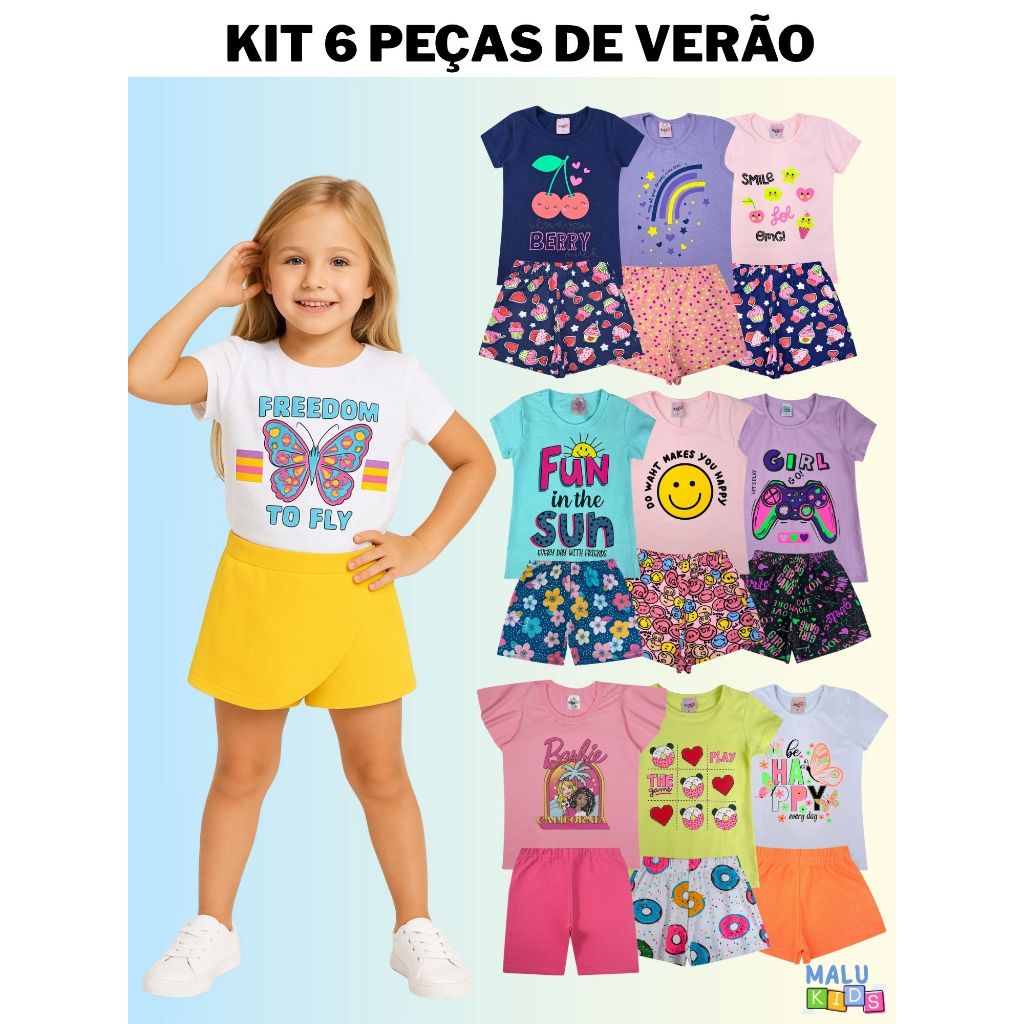 Kit 6 Peças de Roupa Infantil Menina Verão Atacado Barato - Kit 3 Conjunto Infantil Feminino Atacado Barato Bebê ao 8