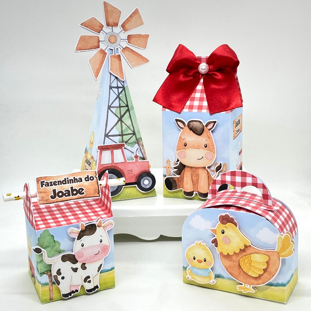 Kit Festa Fazendinha Vermelha Menino / Lembrancinhas / Caixinhas Personalizadas / Festa / Aniversário /Milk Pirâmide