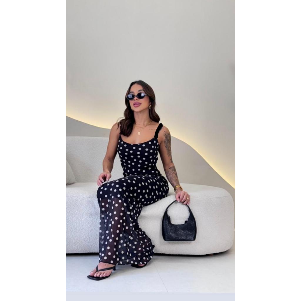 VESTIDO FEMININO TULE POLIAMIDA TRANSPARENTE, VESTIDO LONGO , VESTIDO FEMININO ALÇA FINA POÁ