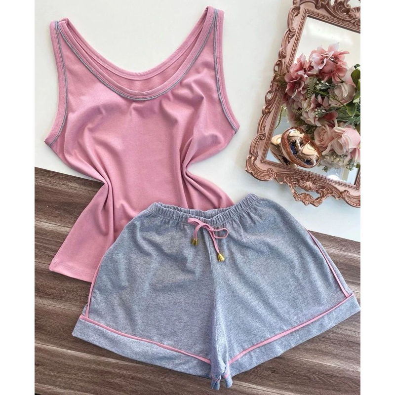 pijama feminino de algodão pijama regata 100% algodão pijama confortável de algodão antialérgico linha noite (Monize) em Oferta na Shopee