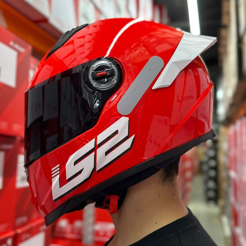 CAPACETE ORIGINAL LS2 FF358 CLASSIC S BRIGHT VERMELHO BRILHANTE ESPORTIVO SPOILER INTEGRADO PROMOÇÃO
