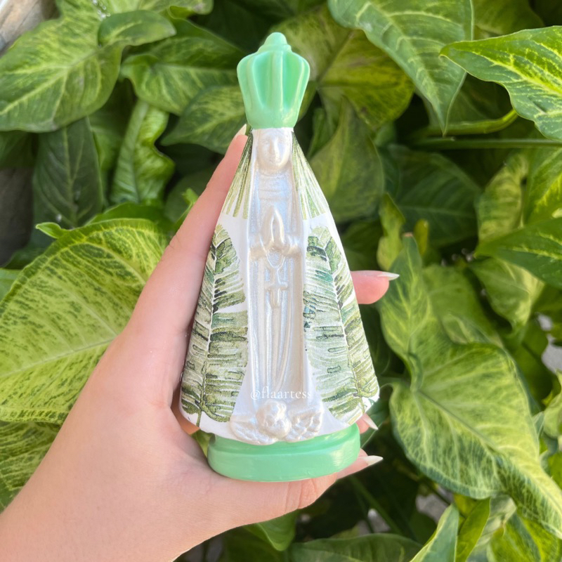 Nossa Senhora Aparecida 15cm Decoupagem Verde/ Lembrança casamento/ Lembrança batizado /Decoração religiosa